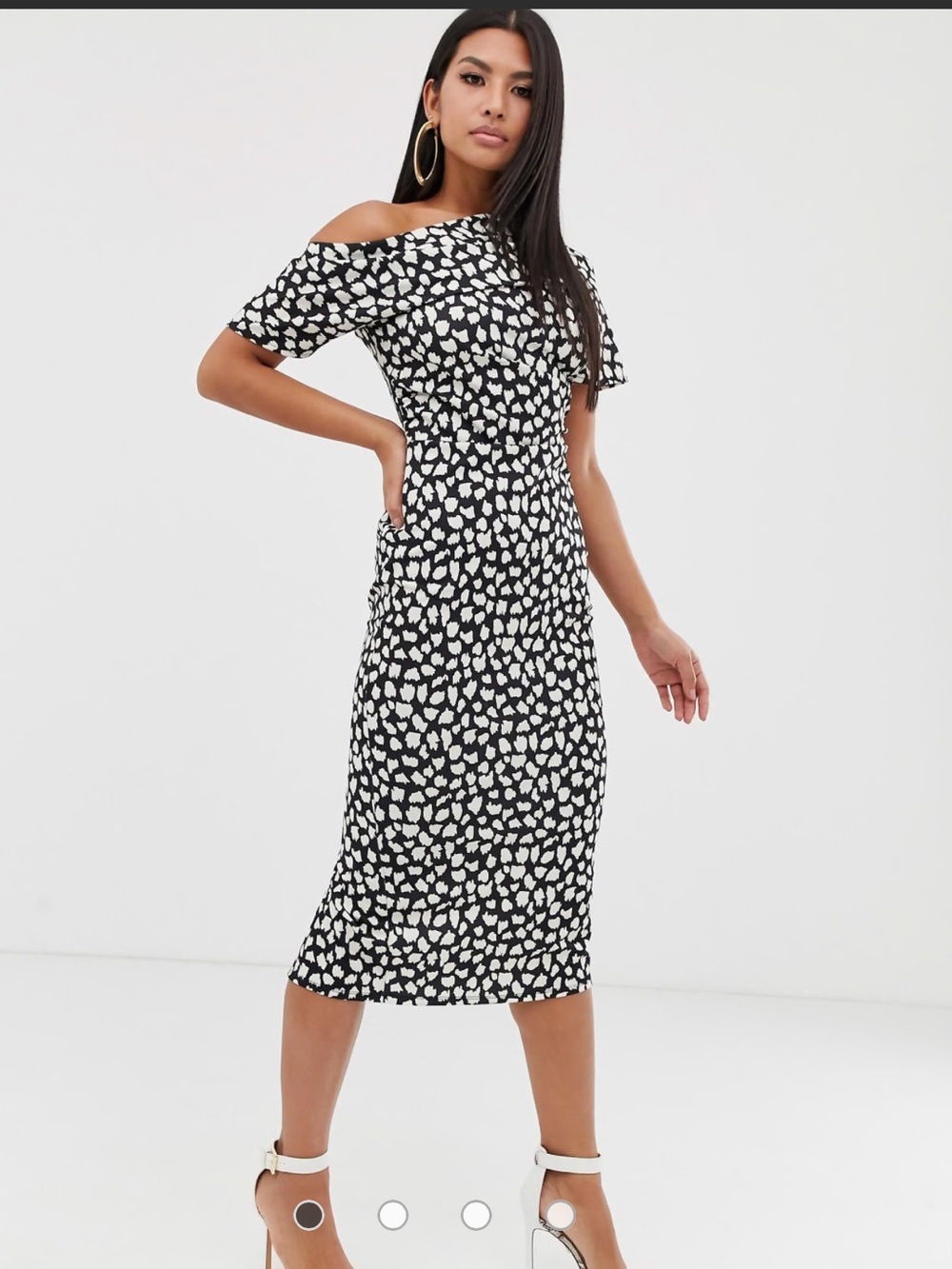 ASOS Black and White One-Shoulder Midi Dress